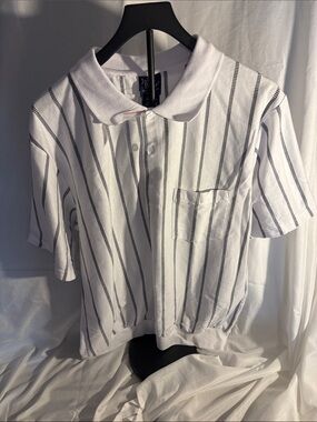 Vintage John Blair NWT White Polo with Black Pinstripes and Chest Pocket